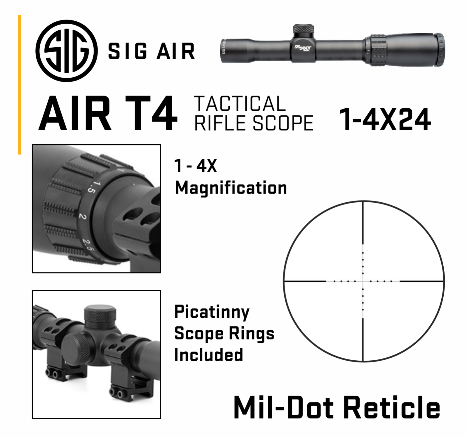 SIG SAUER Sig Sauer AIR T4 Rifle Scope 1-4x24 MIL Dot Reticle sight