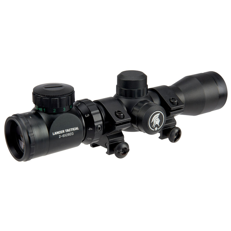 Lancer Tactical 2-6x Tactical Rifle Scope with Red/Green Illumination (Color: Black) - ssairsoft.com