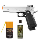 Tokyo Marui Hi-Capa 5.1 (Silver) Tactical Custom GBB Pistol Starter Bundle (Gun, Green Gas, Lubricant), - ssairsoft