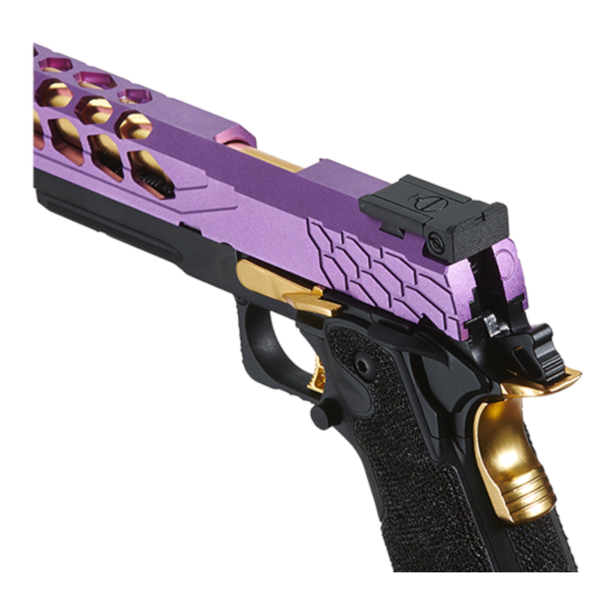 Lancer Tactical Stryk Hi-Capa 5.1 Gas Blowback Airsoft Pistol (Gold & Purple) - ssairsoft.com