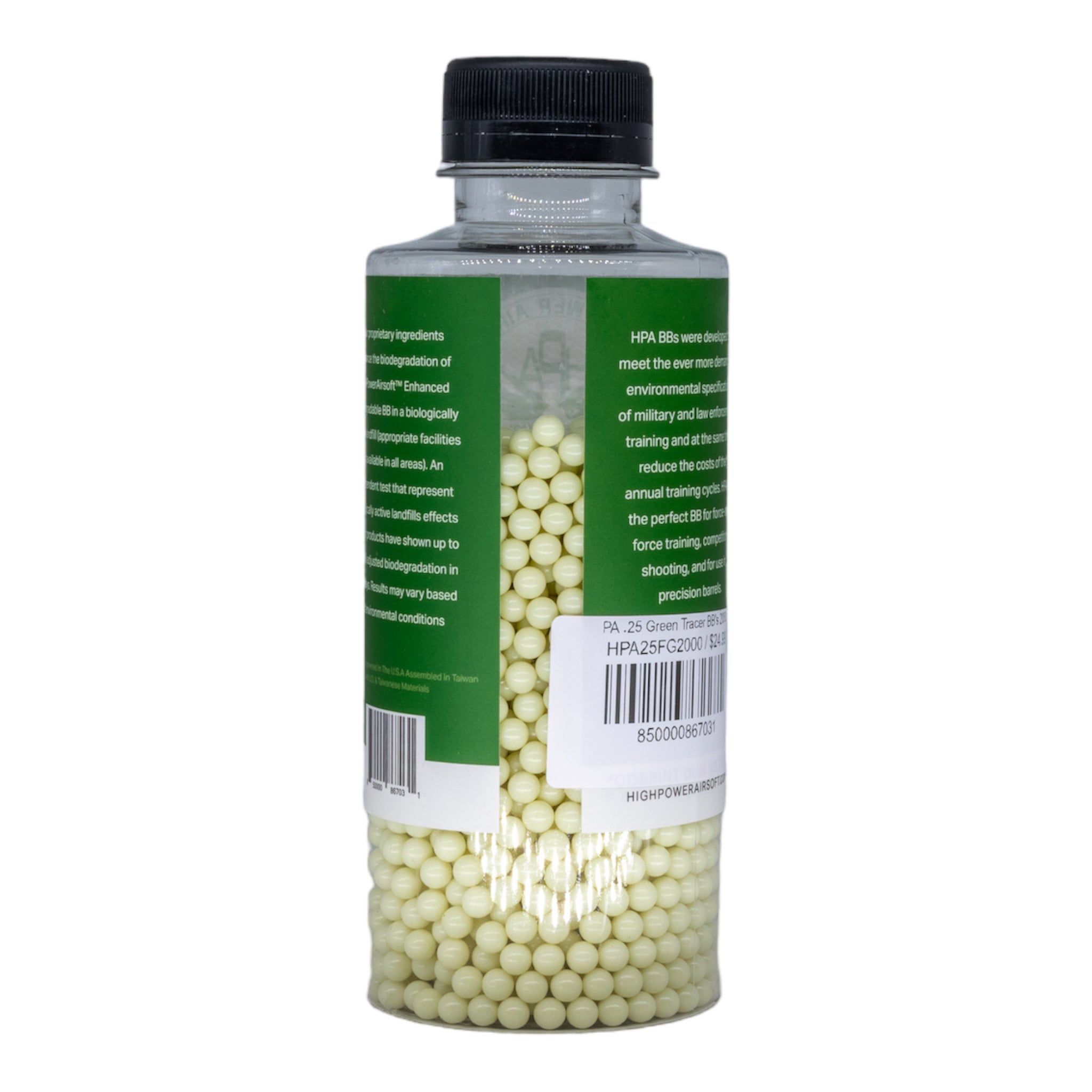 HPA 6mm 2000 Count Biodegradable Tracer BB's 0.25g (Green) - ssairsoft.com