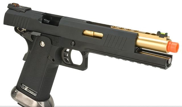 WE-Tech Hi-Capa 6" IREX Competition Pistol GBB Black / Gold Barrel - ssairsoft.com