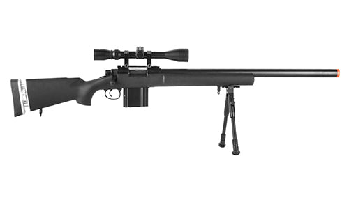 WELLFIRE MB4404BAB AIRSOFT M24 SNIPER RIFLE W/ SCOPE & BIPOD - BLACK - ssairsoft.com