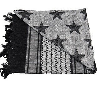 Lancer Tactical Multi-Purpose Shemagh Face Head Wrap w/ Stars (BLACK / WHITE) - ssairsoft.com