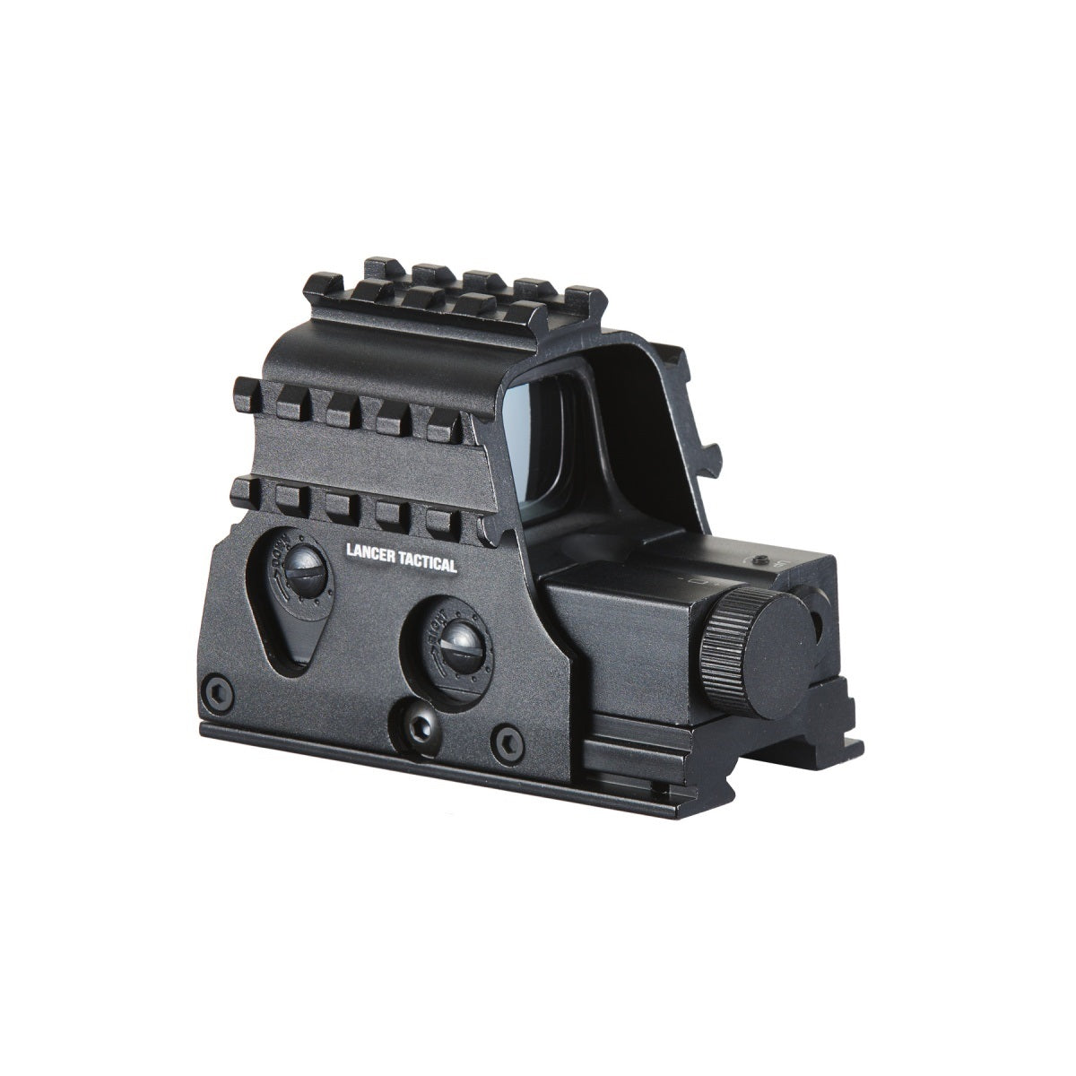 Lancer Tactical 3-Railed Green Dot Sight with Red Laser (Color: Black) - ssairsoft