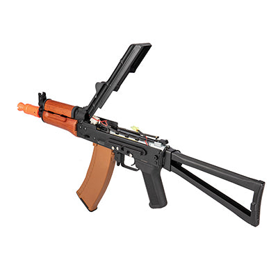 Double Bell AK74U Rifle w/ Folding Triangle Stock (BLACK / WOOD) - ssairsoft.com