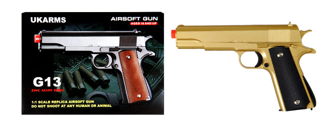 UKARMS G13G 1911 Metal Spring Pistol, Gold - ssairsoft.com