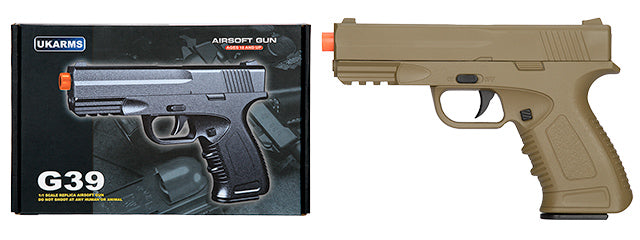 G39T Spring Metal Compact Training Pistol w/ Safety (Dark Earth) - ssairsoft.com