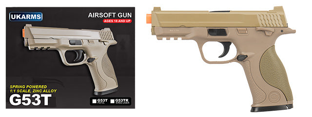 UK ARMS G53T 1:1 Replica Airsoft Spring Pistol (TAN) - ssairsoft.com
