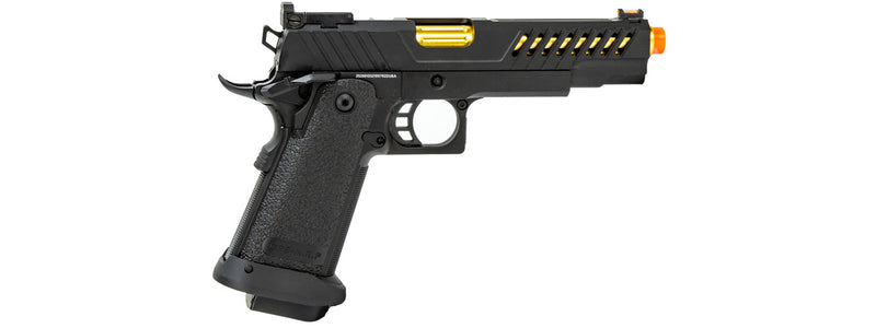 Golden Eagle 3338 OTS .45 Hi-Capa Gas Blowback Pistol w/ Vented Slide (Color: Black / Gold Barrel) - ssairsoft.com