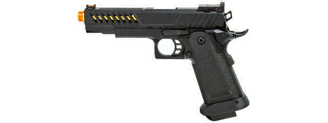 Golden Eagle 3338 OTS .45 Hi-Capa Gas Blowback Pistol w/ Vented Slide (Color: Black / Gold Barrel) - ssairsoft.com