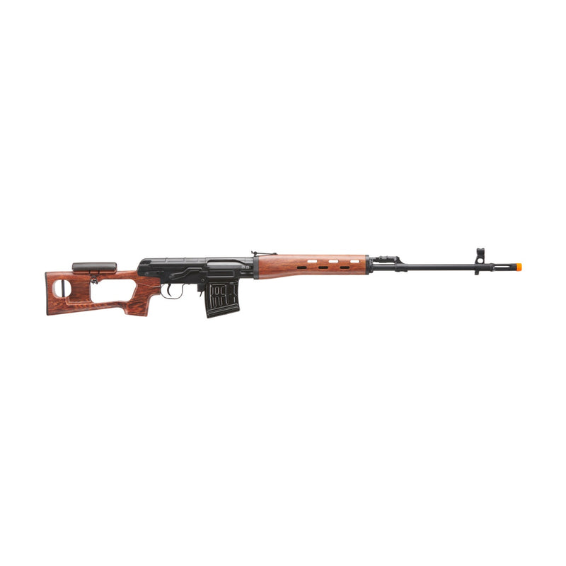 UK Arms Full Metal SVD Spring Rifle with Removable Cheek Rest (Color: Black & Faux Wood) - ssairsoft