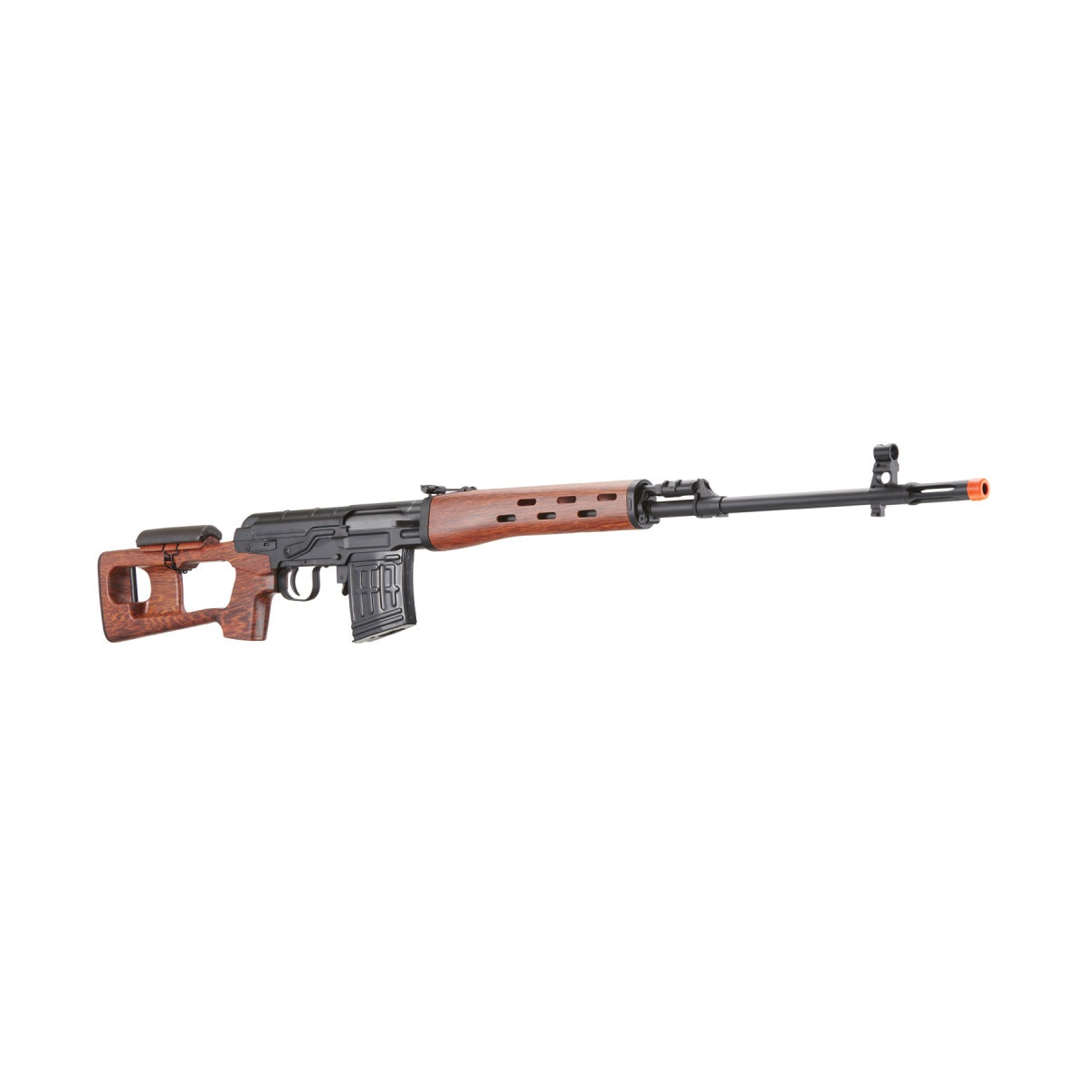 UK Arms Full Metal SVD Spring Rifle with Removable Cheek Rest (Color: Black & Faux Wood) - ssairsoft