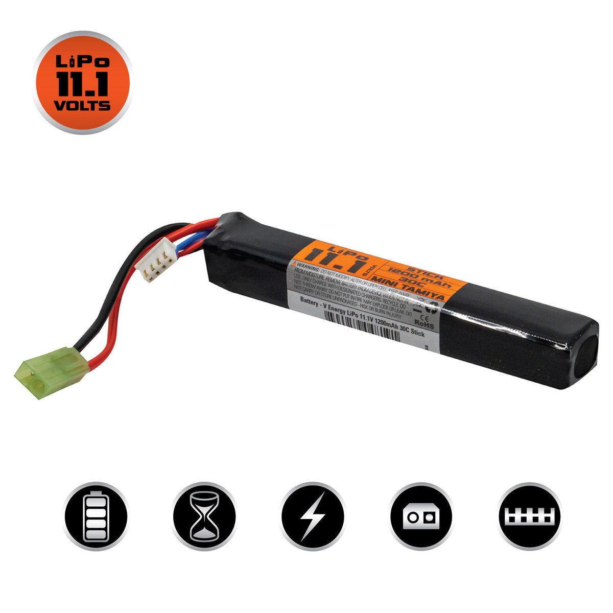Valken LiPo 11.1v 1200mAh 30C Stick Airsoft Battery (Small Tamiya) - ssairsoft