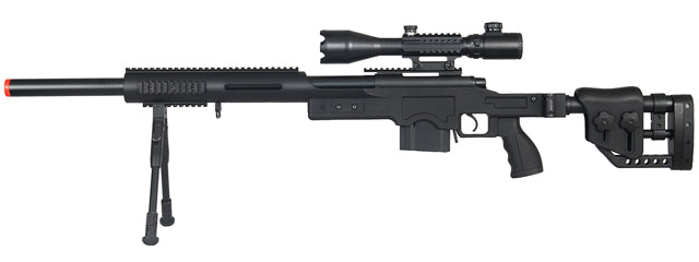 WELLFIRE AIRSOFT M24 BOLT ACTION TRI RAIL RIFLE W/ SCOPE & BIPOD - BLACK - ssairsoft.com