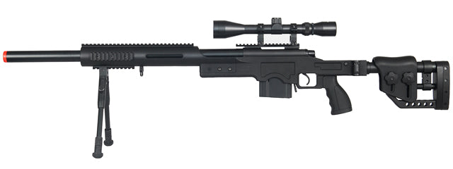 WELLFIRE MB4410 BOLT ACTION SNIPER RIFLE W/ SCOPE AND BIPOD - BLACK - ssairsoft.com