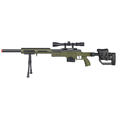WELLFIRE MB4410 BOLT ACTION SNIPER RIFLE W/ SCOPE AND BIPOD - OD GREEN - ssairsoft.com