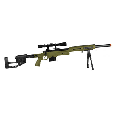 WELLFIRE MB4410 BOLT ACTION SNIPER RIFLE W/ SCOPE AND BIPOD - OD GREEN - ssairsoft.com