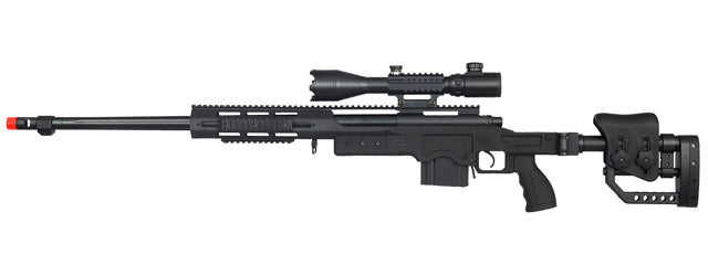 WELL MB4411BA2 BOLT ACTION RIFLE w/FLUTED BARREL & ILLUMINATED SCOPE (COLOR: BLACK) - ssairsoft.com