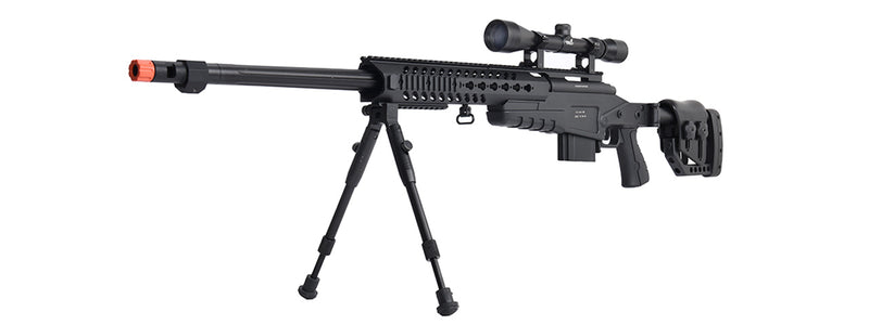 WellFire Bolt Action Sniper Rifle w/ Scope & Bipod (BLACK) - ssairsoft.com