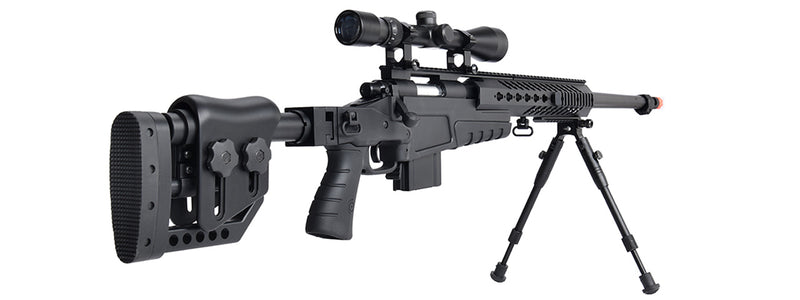 WellFire Bolt Action Sniper Rifle w/ Scope & Bipod (BLACK) - ssairsoft.com