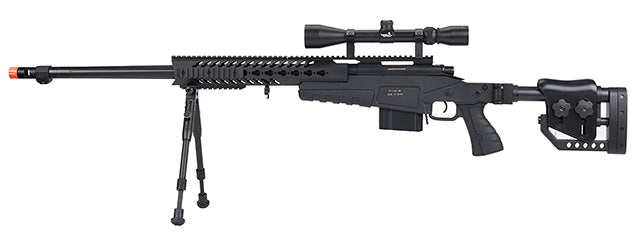 WellFire Bolt Action Sniper Rifle w/ Scope & Bipod (BLACK) - ssairsoft.com