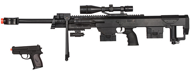 P1050 Spring Rifle w/Flashlight Laser and Bonus P211 Spring Pistol in Combo Box - ssairsoft.com