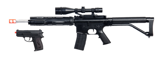 UKARMS P1136 Spring Rifle w/ Scope, Laser, & Flashlight and Bonus P618 Spring Pistol in Combo Box - ssairsoft.com
