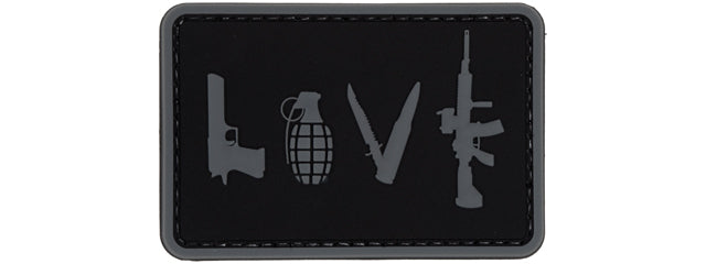 Love-Pistol, Grenade, Knife, Rifle" PVC Patch (Color: Black)