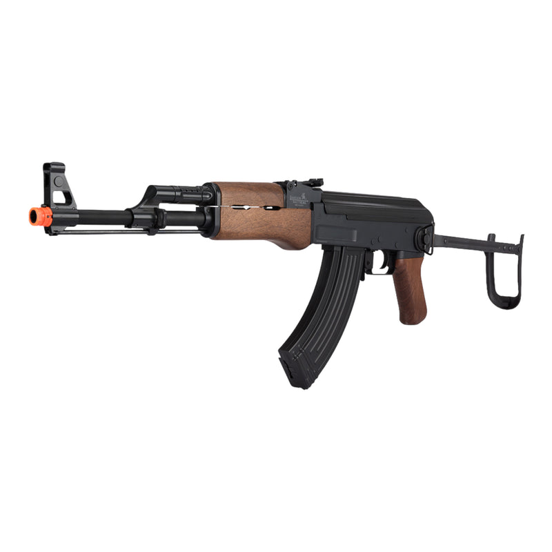 Lancer Tactical AK47 Airsoft AEG Rifle w/ Folding Stock, Battery & Charger (Color: Black / Faux Wood) - ssairsoft