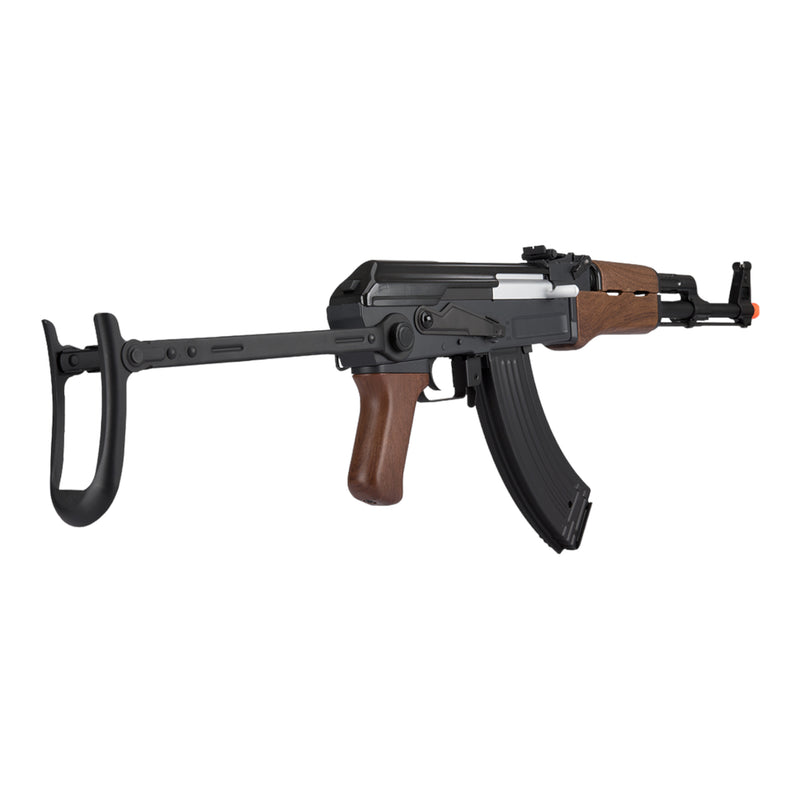 Lancer Tactical AK47 Airsoft AEG Rifle w/ Folding Stock, Battery & Charger (Color: Black / Faux Wood) - ssairsoft