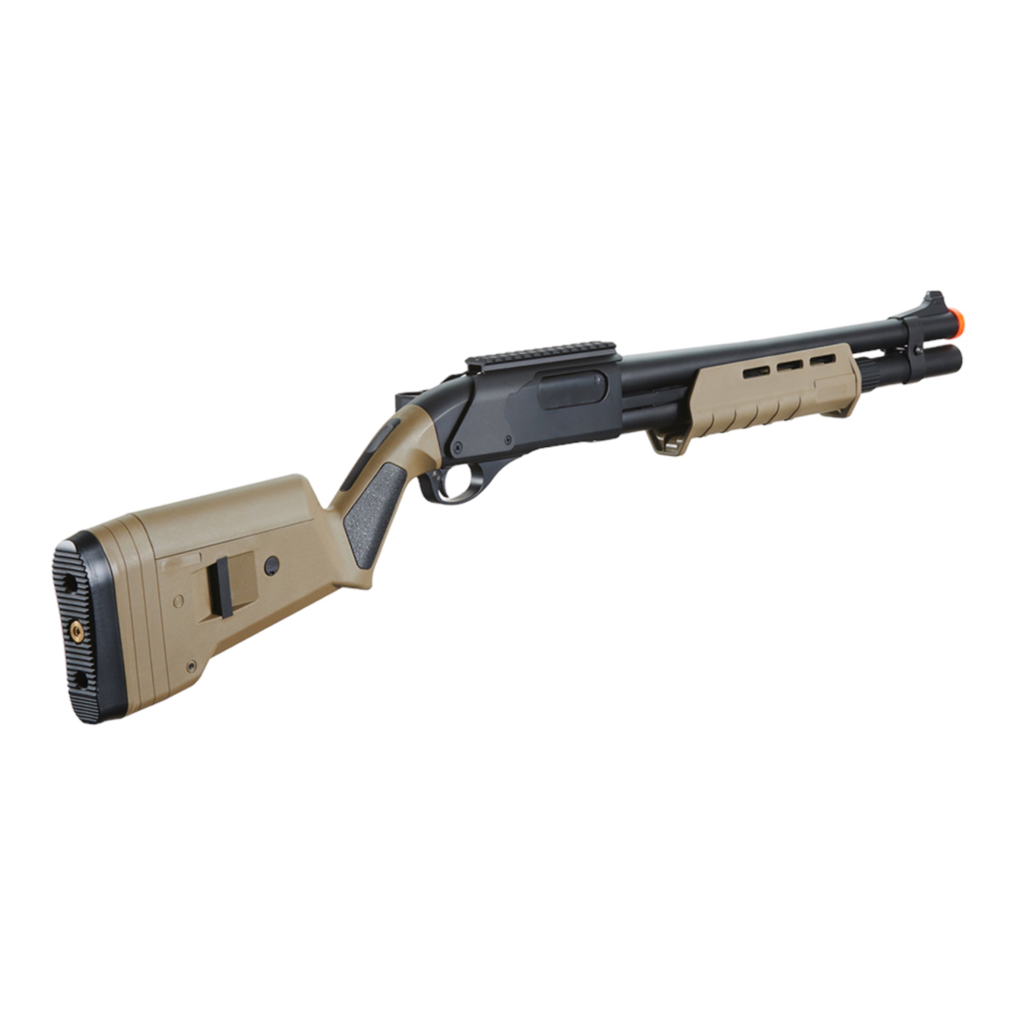 Golden Eagle Airsoft M870 MP M-LOK Style 3/6-Shot Pump Action Gas Shotgun w/ Shell Holder (Tan) - ssairsoft