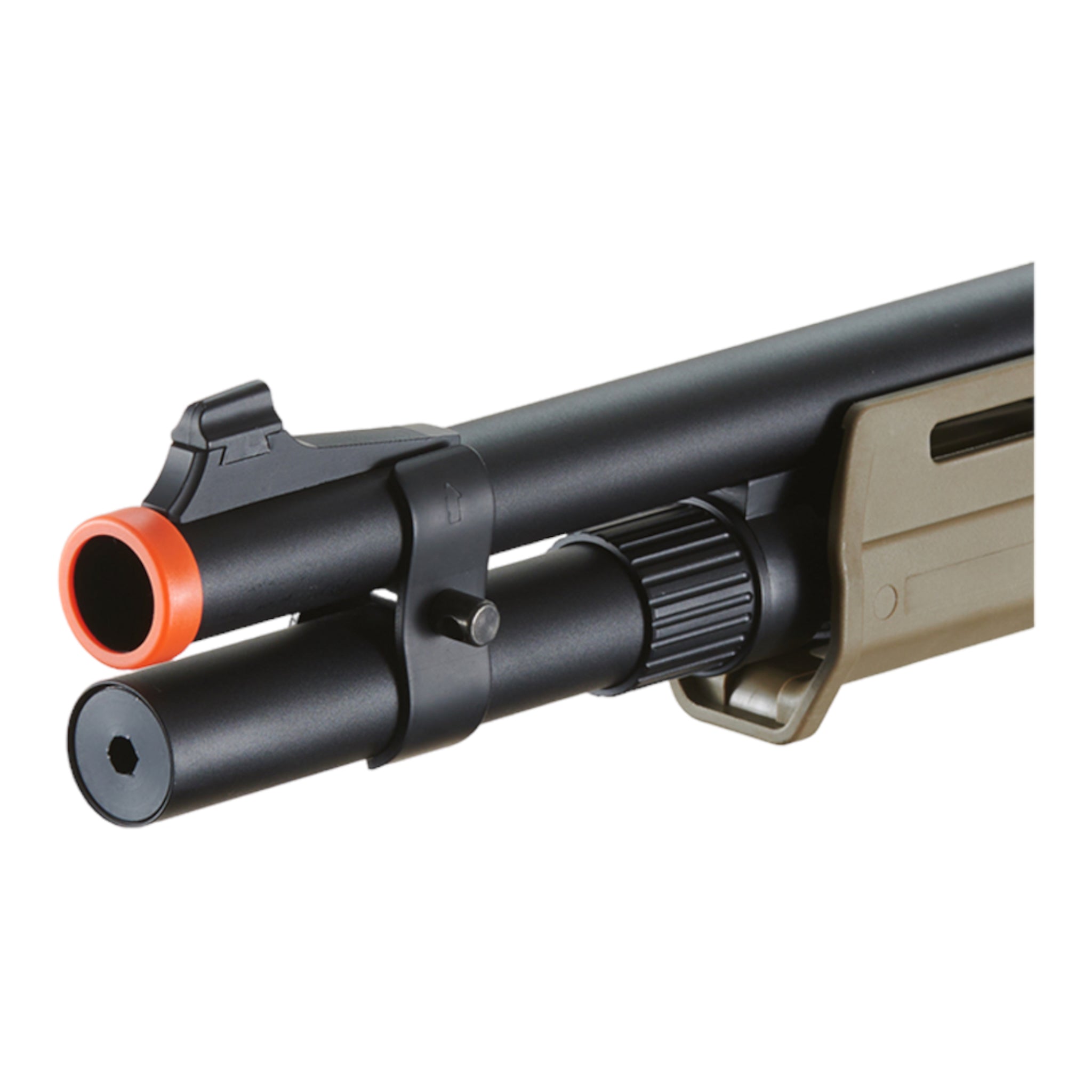 Golden Eagle Airsoft M870 MP M-LOK Style 3/6-Shot Pump Action Gas Shotgun w/ Shell Holder (Tan) - ssairsoft