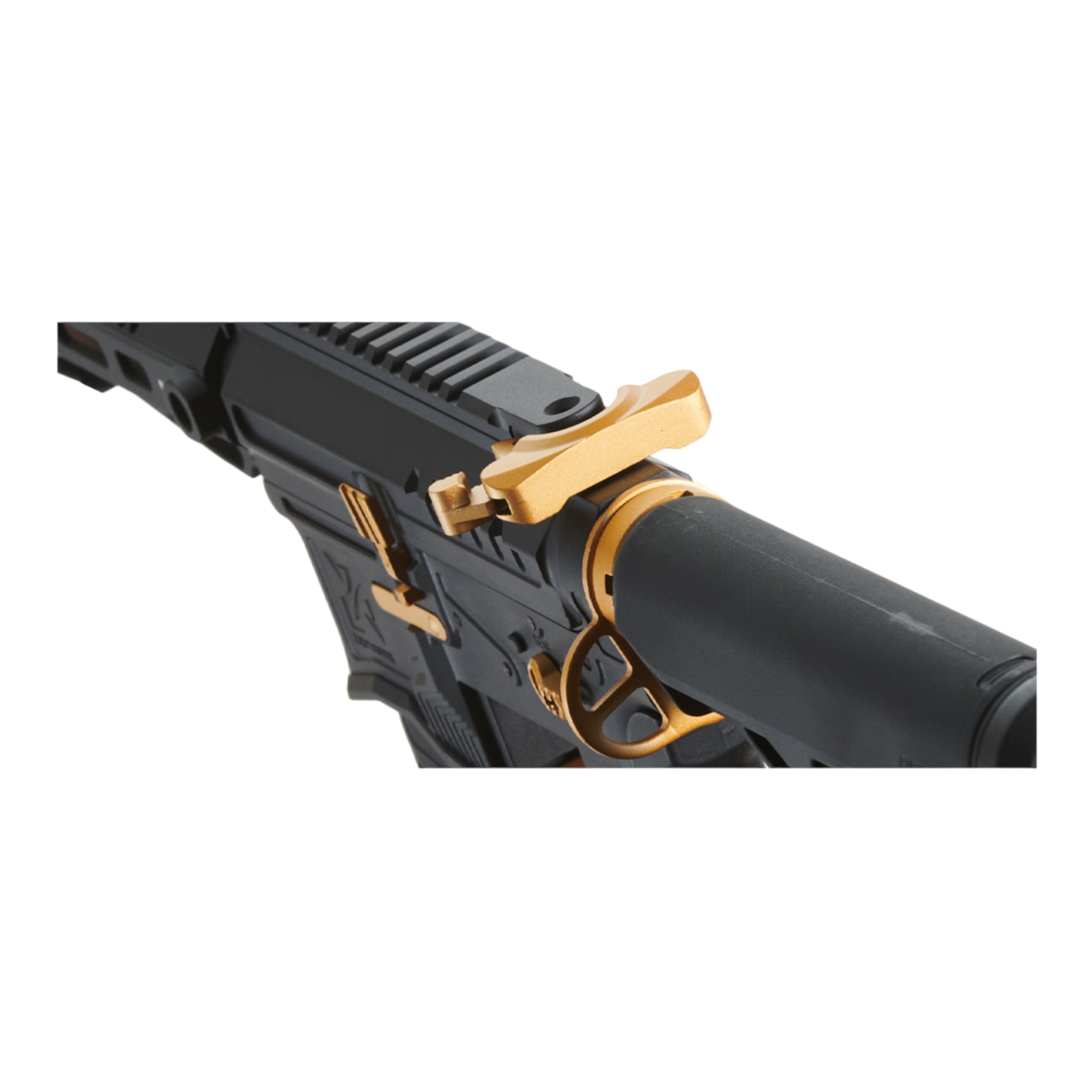 Zion Arms R15 Mod 1 Short Barrel Airsoft Rifle with Delta Stock (Black & Gold) - ssairsoft