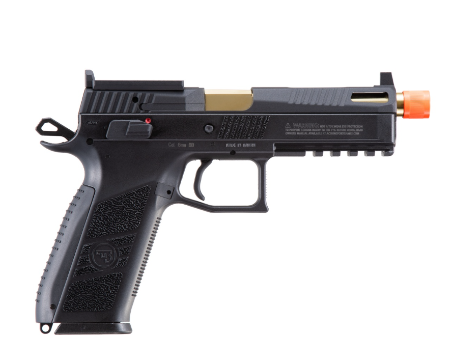 ASG CZ P-09 Optic Ready CO2 Blowback Airsoft Pistol (Black & Gold) - ssairsoft.com