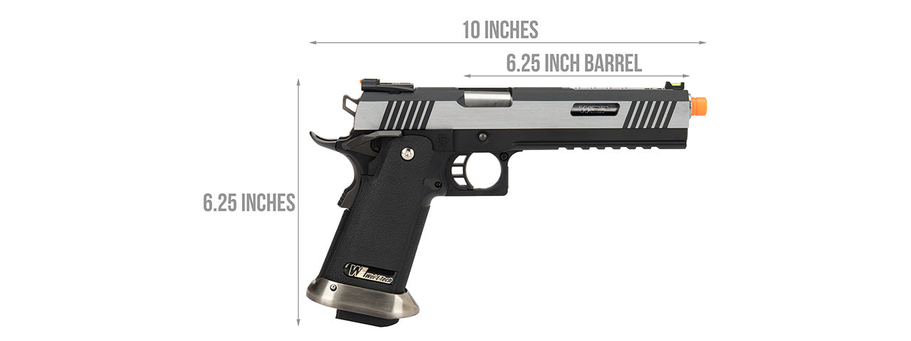 WE Tech 1911 Hi-Capa T-Rex Competition w/ Sight Mount & Top Ports  GBB Two Tone / Silver - ssairsoft.com