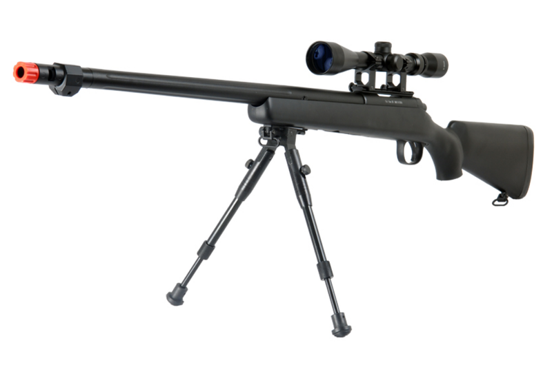 WELL MB07BAB VSR-10 BOLT ACTION RIFLE w/FLUTED BARREL, SCOPE & BIPOD (COLOR: BLACK) - ssairsoft