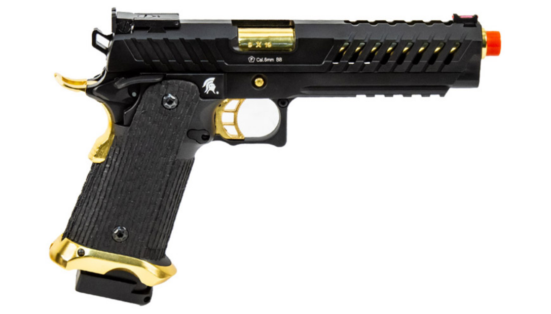 Lancer Tactical Knightshade Hi-Capa Gas Blowback Airsoft Pistol (Color: Black / Gold) - ssairsoft.com