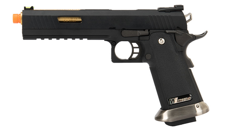 WE Tech 1911 Hi-Capa T-Rex Competition Gas Blowback Airsoft Pistol w/ Sight Mount & Top Ports (BLACK / GOLD) - ssairsoft