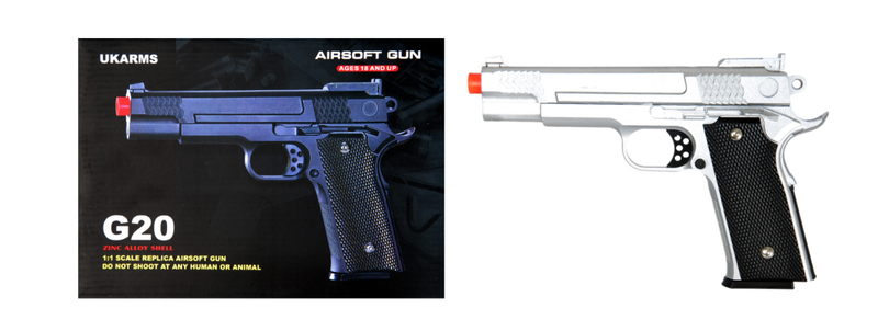 UK Arms Airsoft G20S Metal Spring Pistol - SILVER - ssairsoft