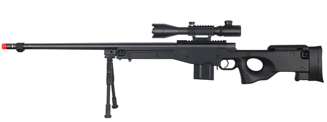 WELLFIRE AIRSOFT L96 FLUTED BOLT ACTION ILLUMINATED SCOPE RIFLE - BLACK - ssairsoft.com