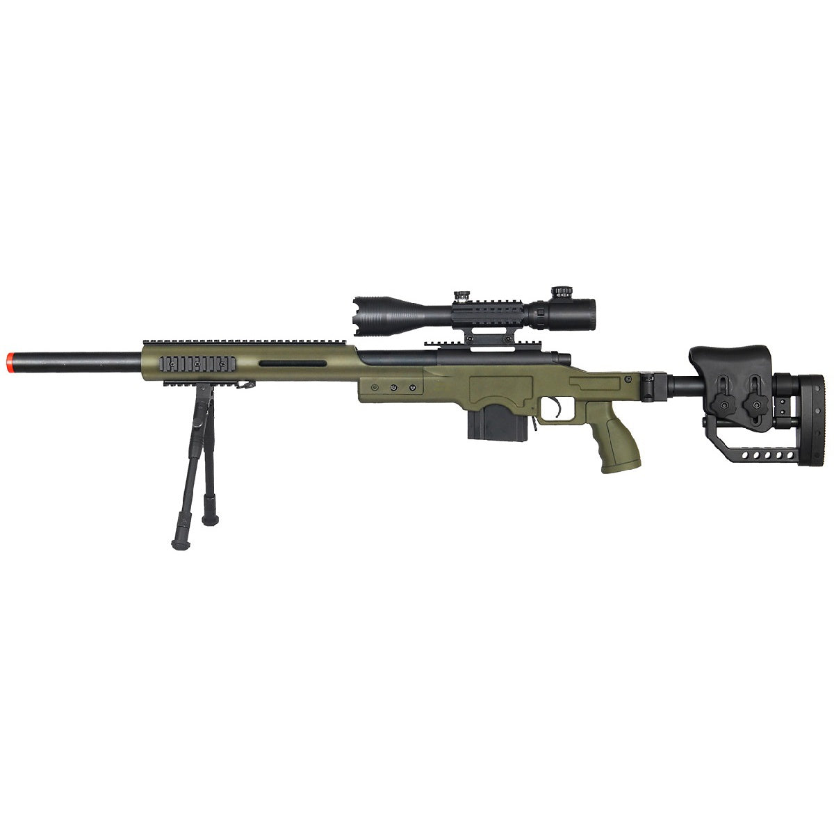 WELL MB4410GAB2 BOLT ACTION RIFLE w/ILLUMINATED SCOPE & BIPOD (COLOR: OD GREEN - ssairsoft
