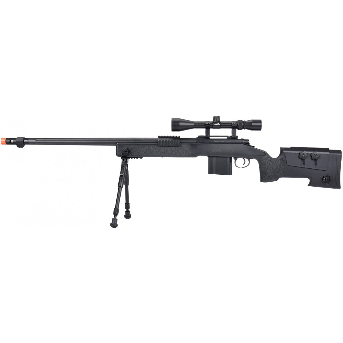 WellFire MB4416 M40A3 Bolt Action Sniper Rifle w/ Scope & Bipod - BLACK - ssairsoft
