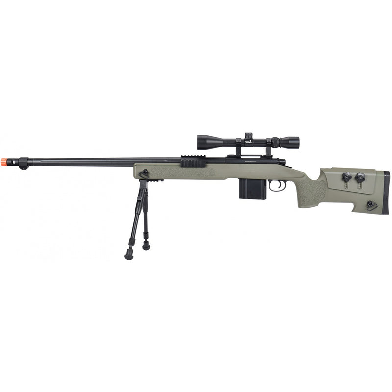 WellFire MB4416 M40A3 Bolt Action Sniper Rifle w/ Scope & Bipod - OD GREEN - ssairsoft