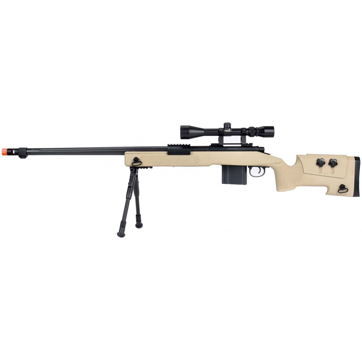WellFire MB4416 M40A3 Bolt Action Sniper Rifle w/ Scope & Bipod (TAN) - ssairsoft