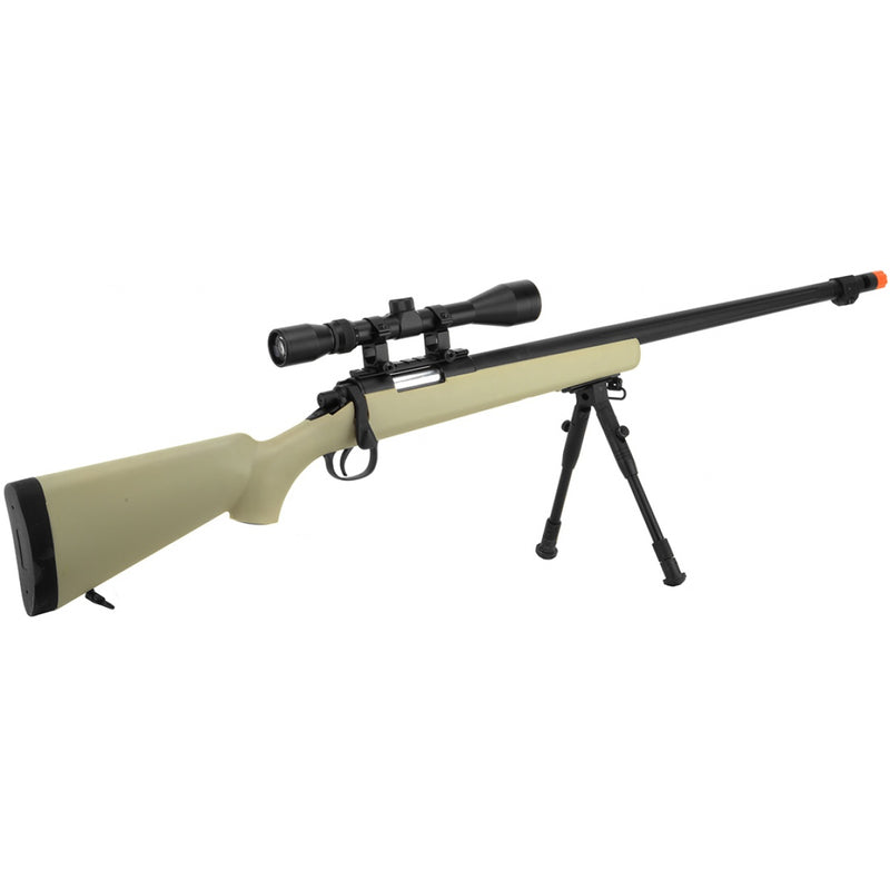 WELL VSR-10 BOLT ACTION AIRSOFT SNIPER RIFLE W/ SCOPE AND BIPOD (TAN) - ssairsoft