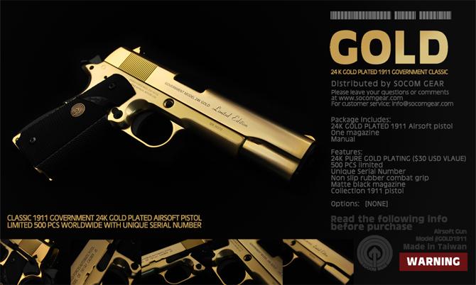 Socom Gear M1911 in GOLD - ssairsoft.com