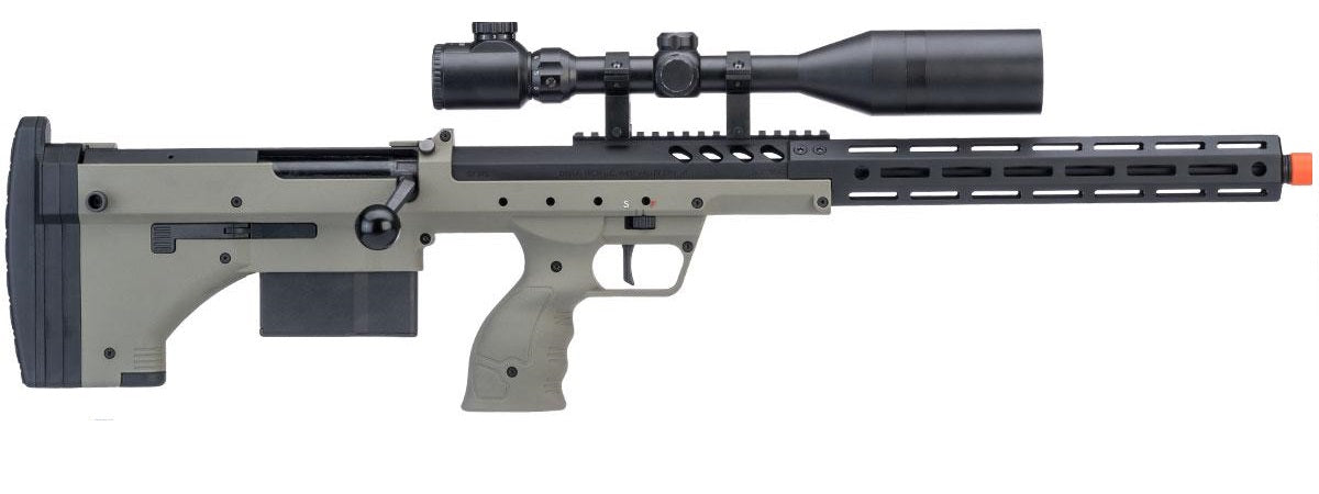 Desert Tech SRS-A2 22" Covert Gen3 Pull Bolt Action Bullpup Sniper Rifle by Silverback Airsoft (Color: OD / Right-Handed) - ssairsoft.com